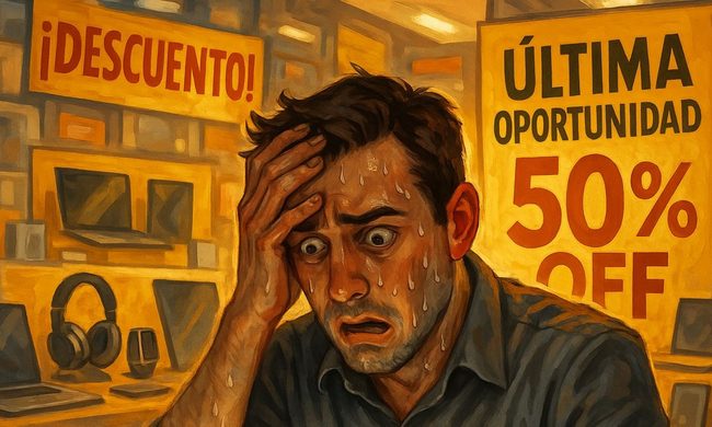 Hombre sudando por ofertas