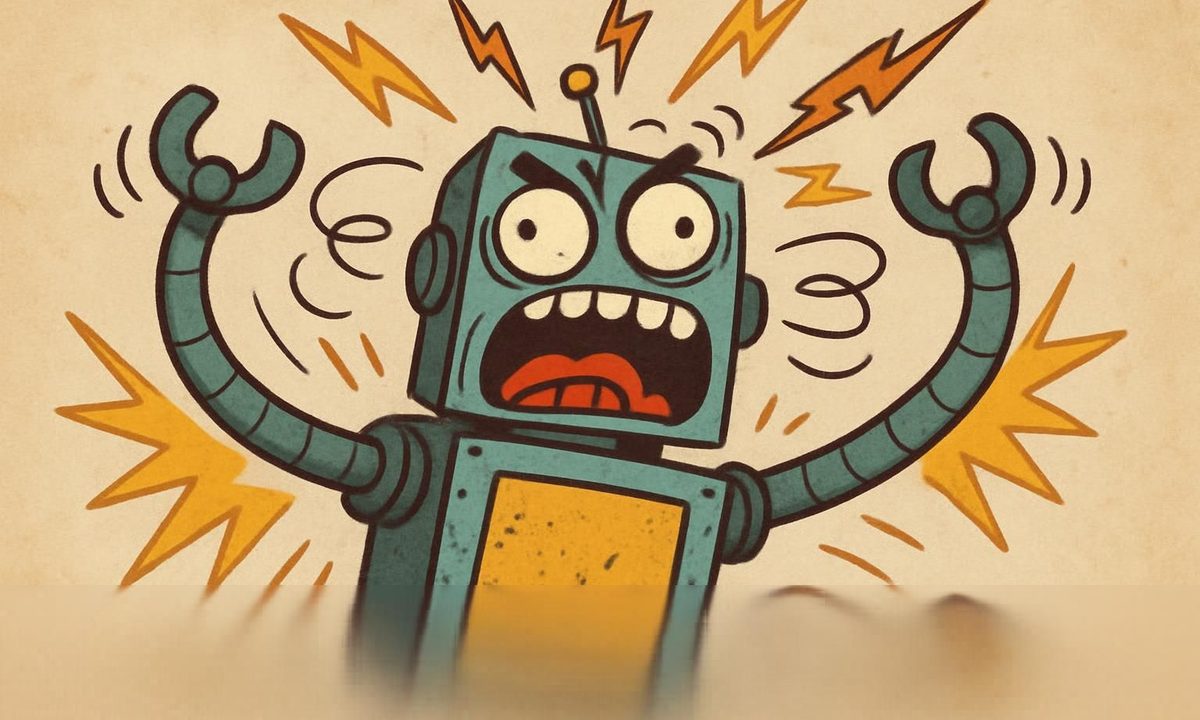 Ilustración hecha con IA de un robot loco