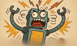 Ilustración hecha con IA de un robot loco