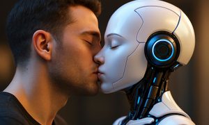 Humano besando a una IA