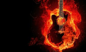 Guitar, Musical Instrument, Bonfire