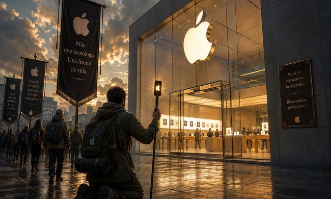 Una persona peregrinando a una Apple Store