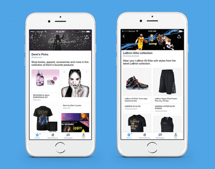twitter quiere venderte productos traves de su app two collection screens