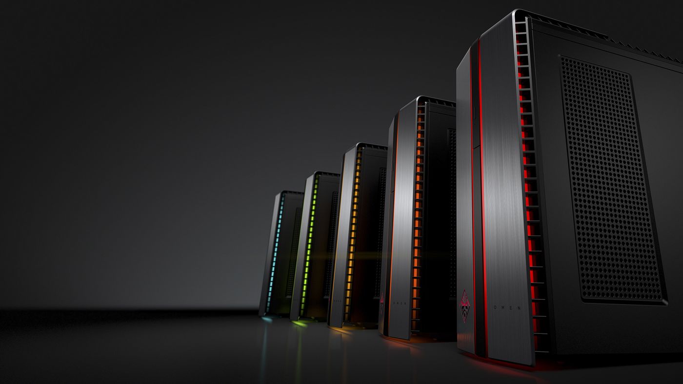 hp lanza linea enfocada gaming omen by desktop pc with  led left facing