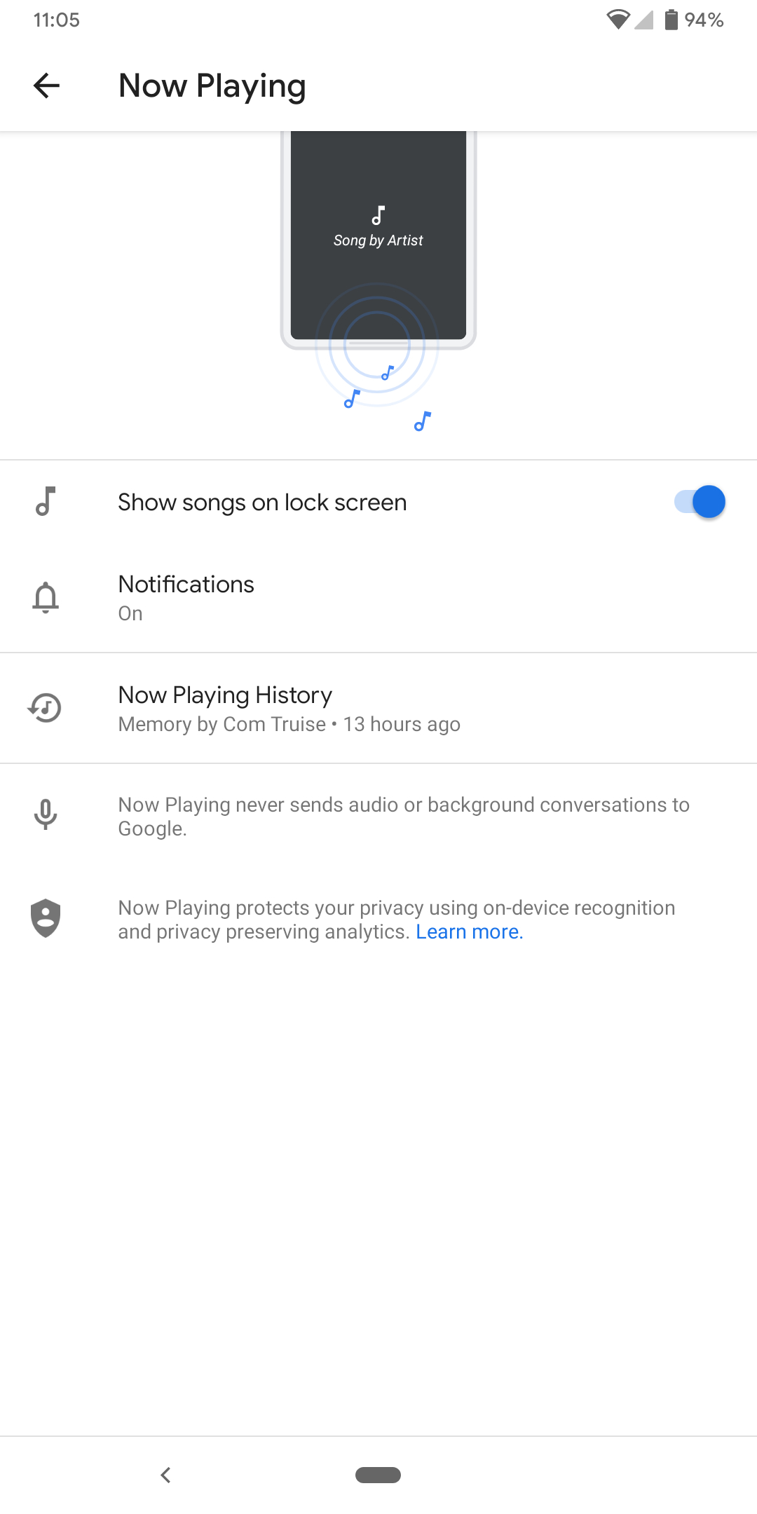 activar now playing en el pixel 3 200x200