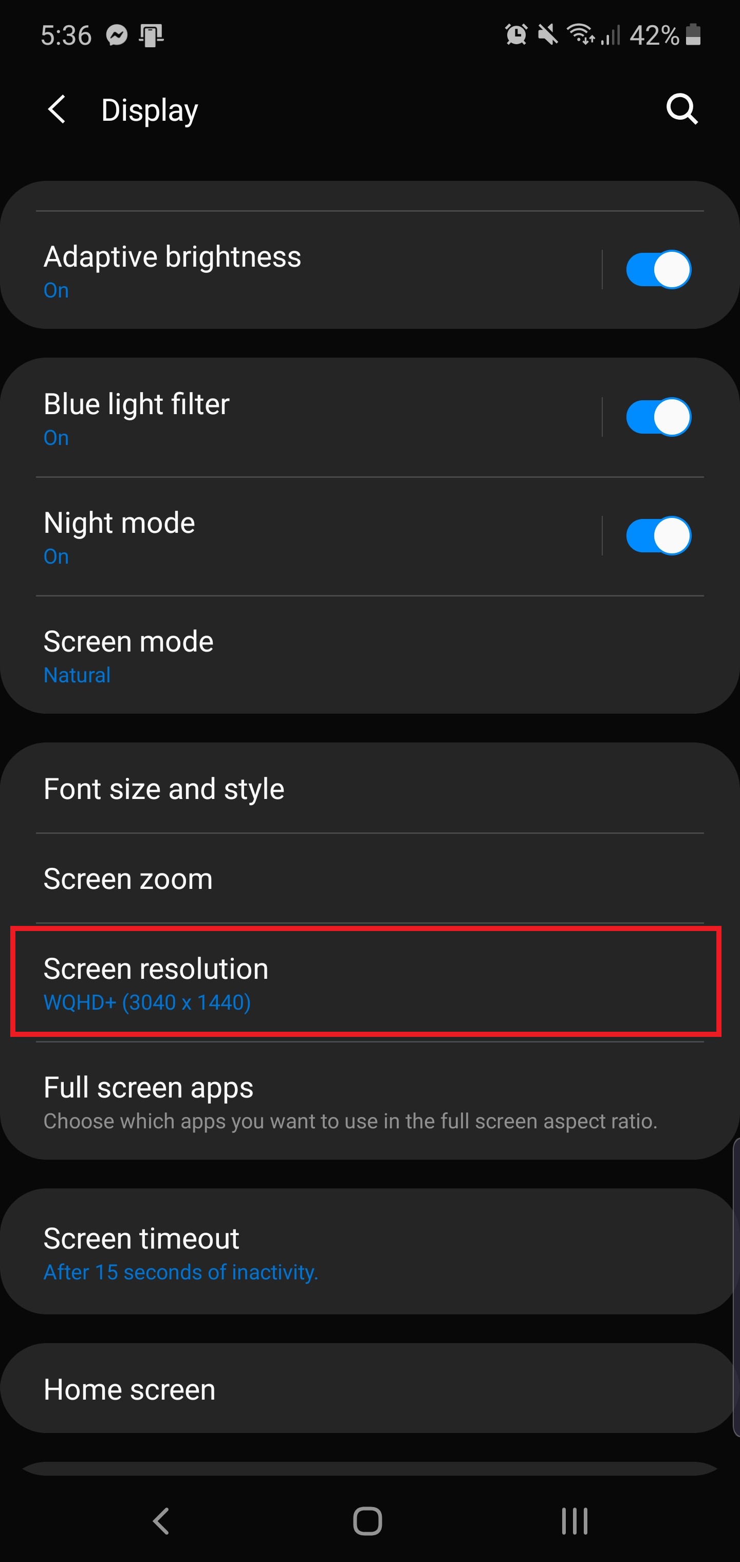 configuraciones para cambiar en galaxy note 10 y plus screen resolution 222x222