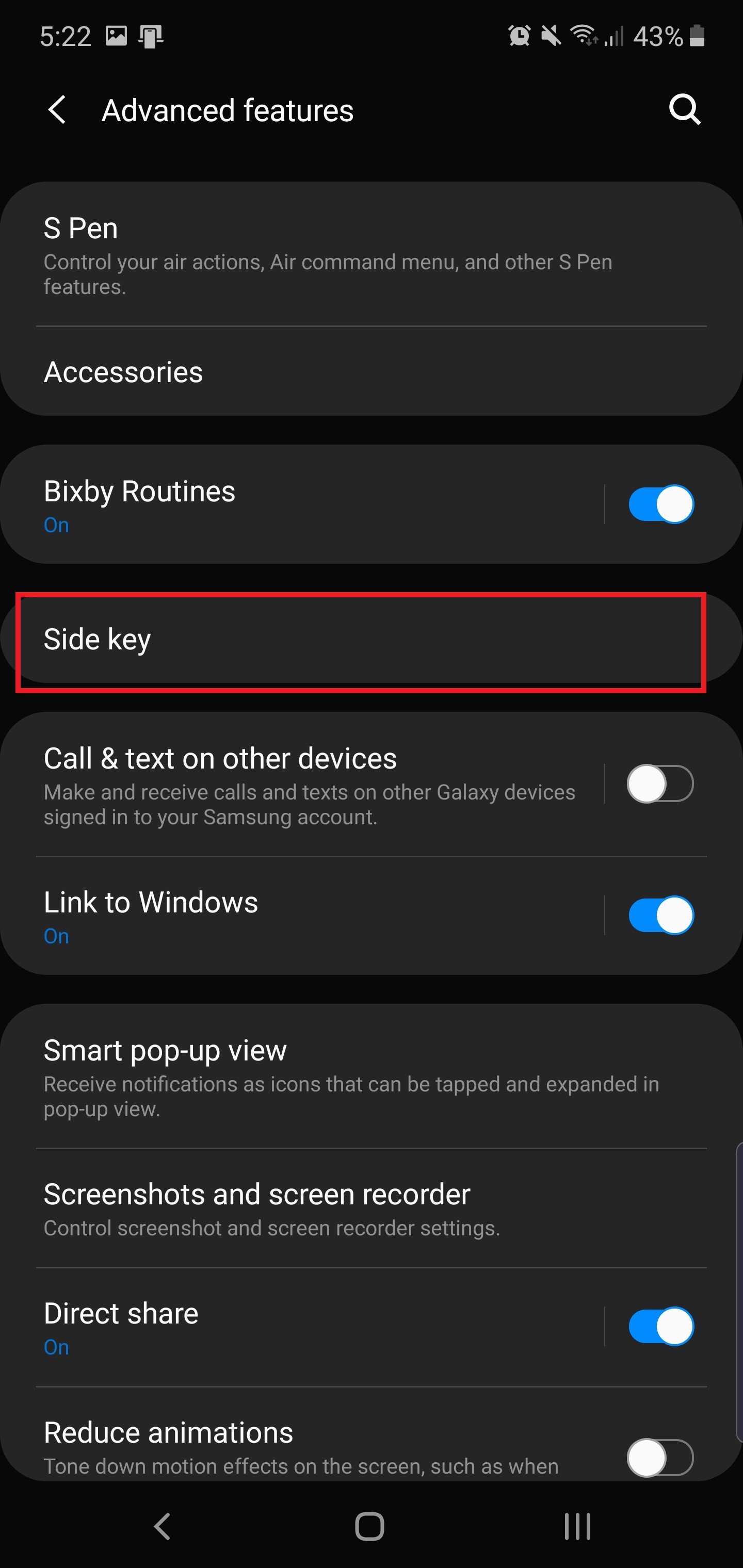 configuraciones para cambiar en galaxy note 10 y plus side key 222x222