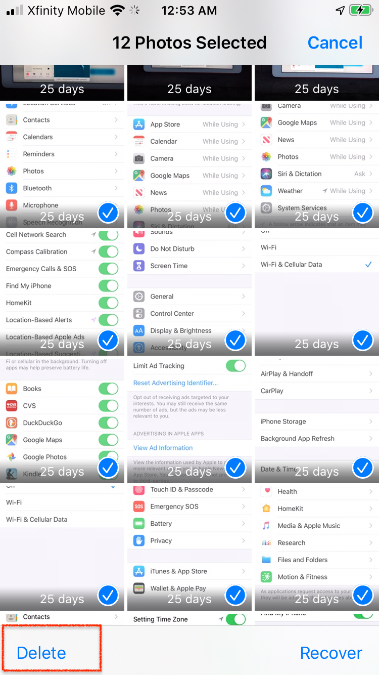 Fotos seleccionadas para eliminar del album de fotos eliminadas recientemente