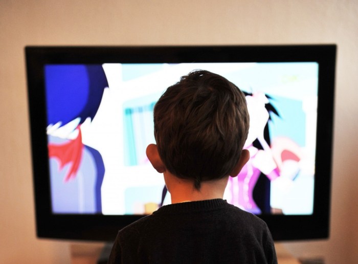 TV y un niño frente a la pantalla