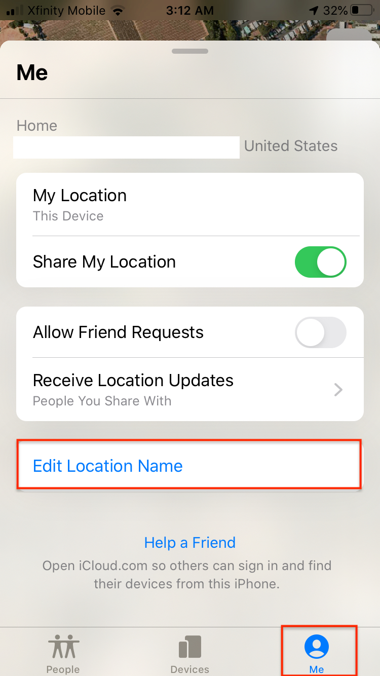 Captura de la función Find My