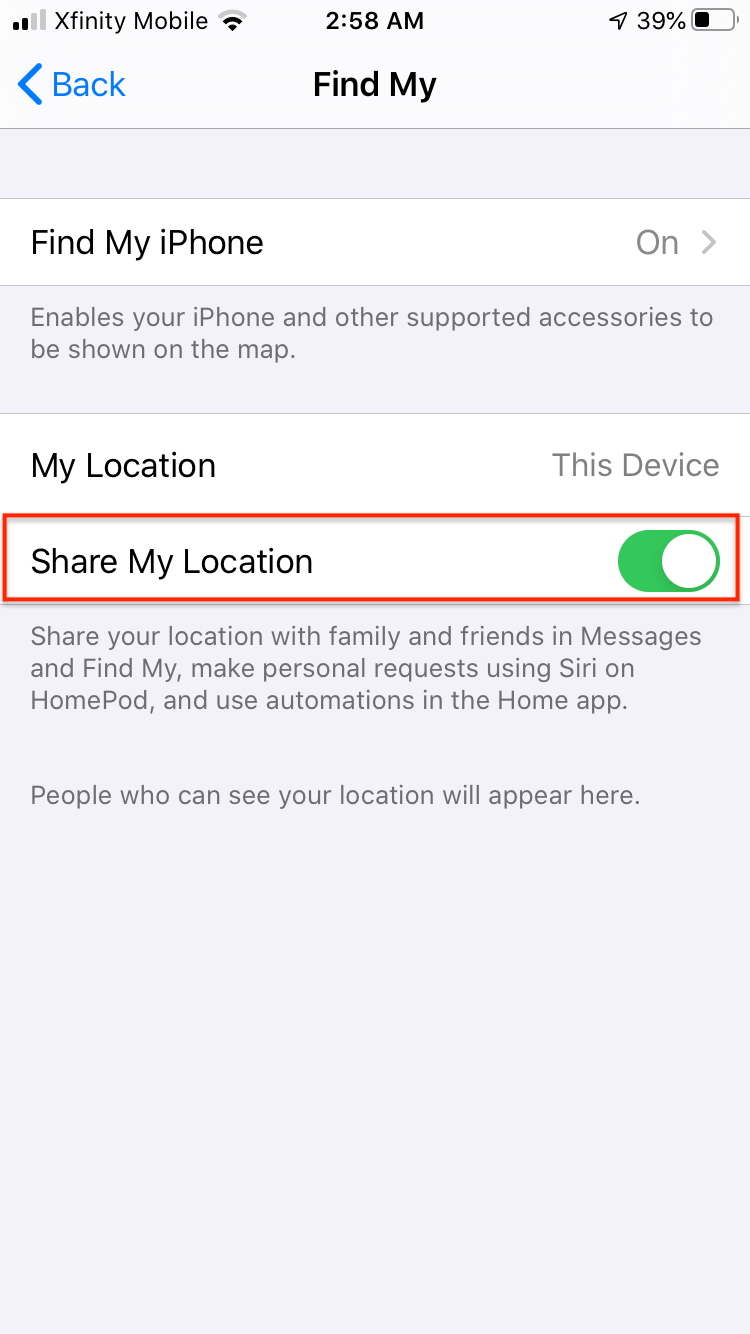 Captura de la función comparte mi ubicación