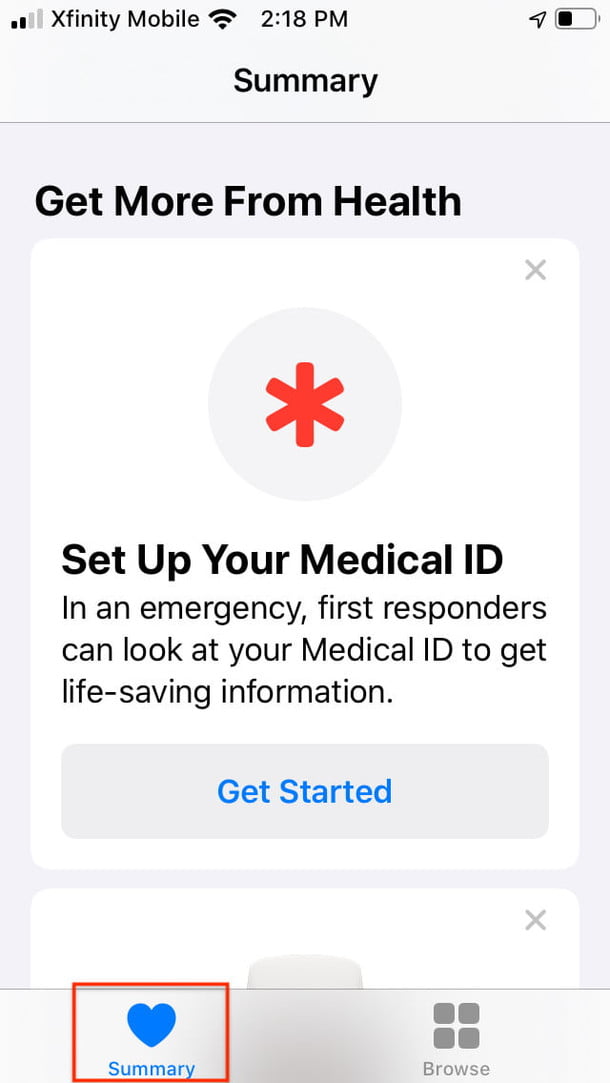 Captura para configurar Medical ID