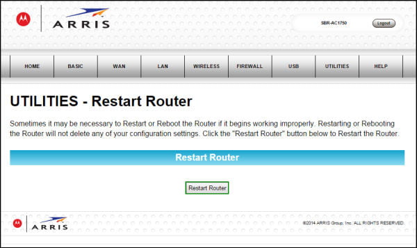 Captura de pantalla de una aplicación para resetear un router