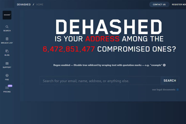 DeHashed es una de las opciones para aprender a cómo saber si has sido hackeado