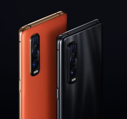 dos teléfonos Oppo Find X2 Pro, uno de color naranja y otro negro