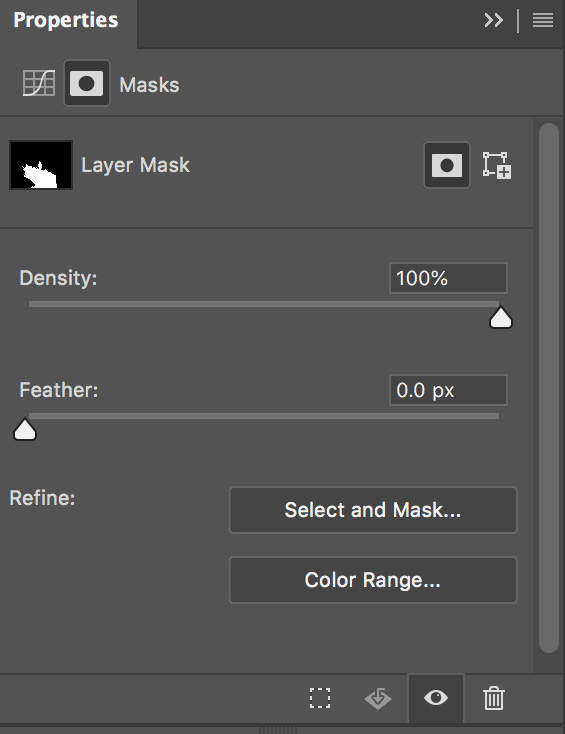Pantalla de propiedades de mascara de Photoshop