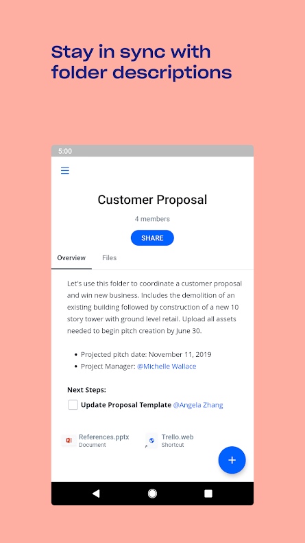 Pantallas de Dropbox en un celular