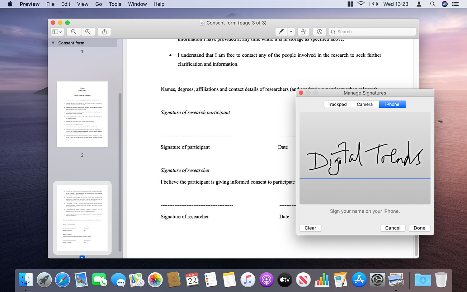 Pantalla de Vista Previa para firmar documentos digitalmente. parte de los mejores consejos y trucos para Mac
