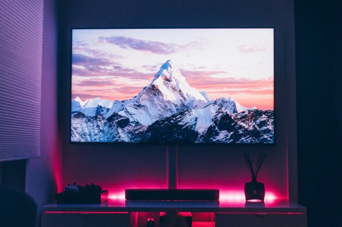 Un televisor muestra un video de una montaña comprimido con Códecs de video