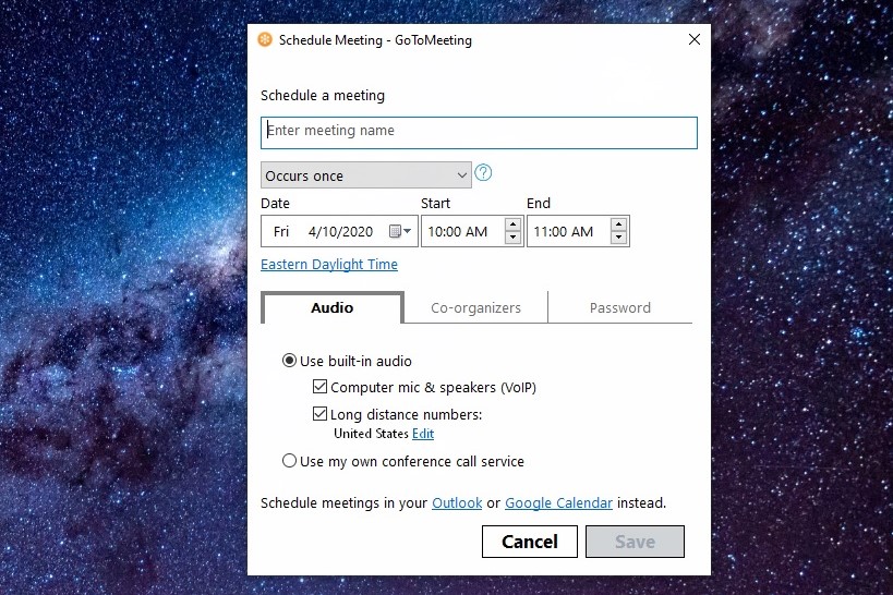 Configuración para programar reunión con App