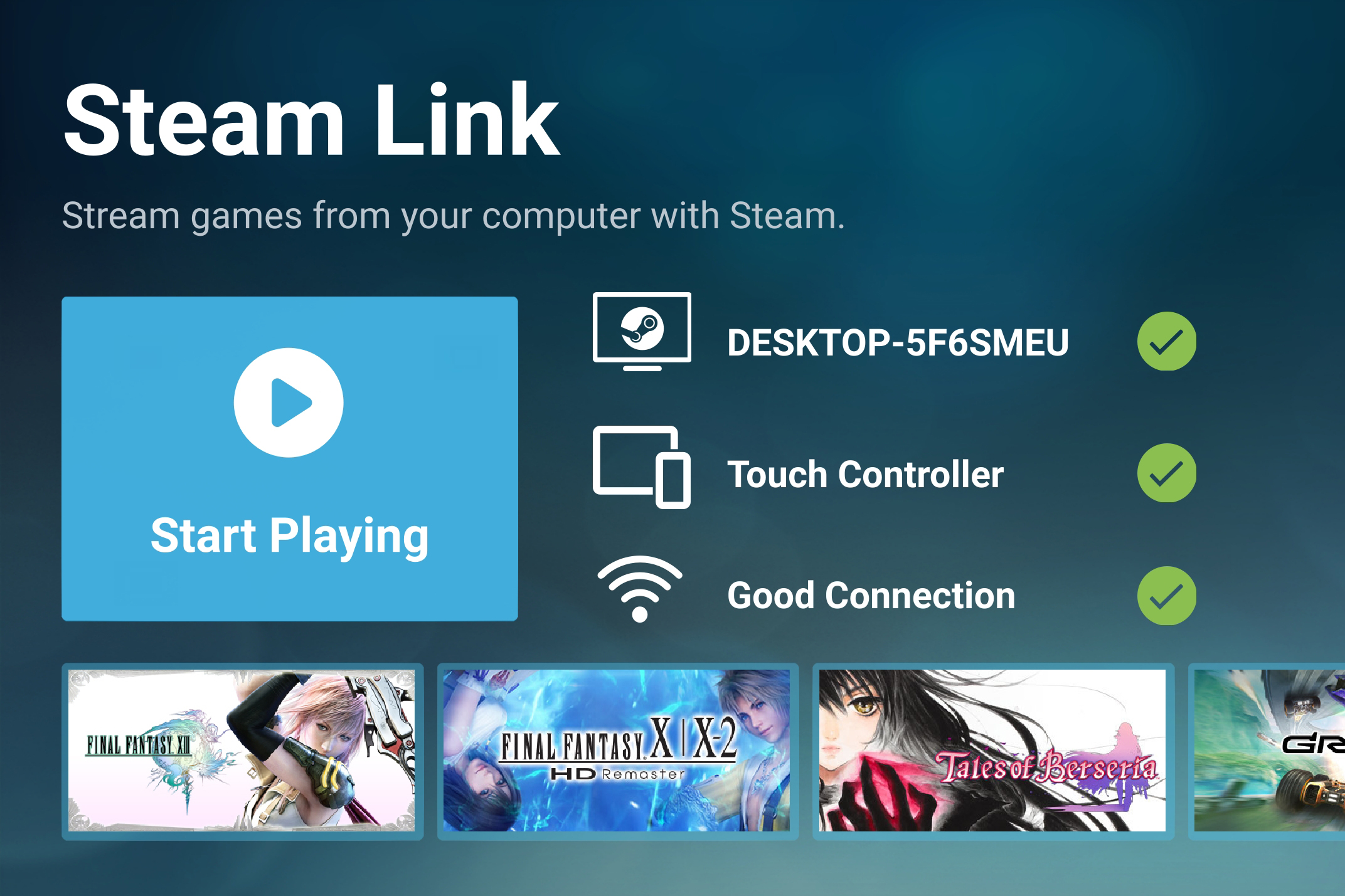 Pantalla de configuración de Steam Link para convertir tu PC en una Switch
