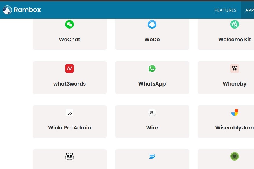 Rambox mostrando las aplicaciones que puede usar
