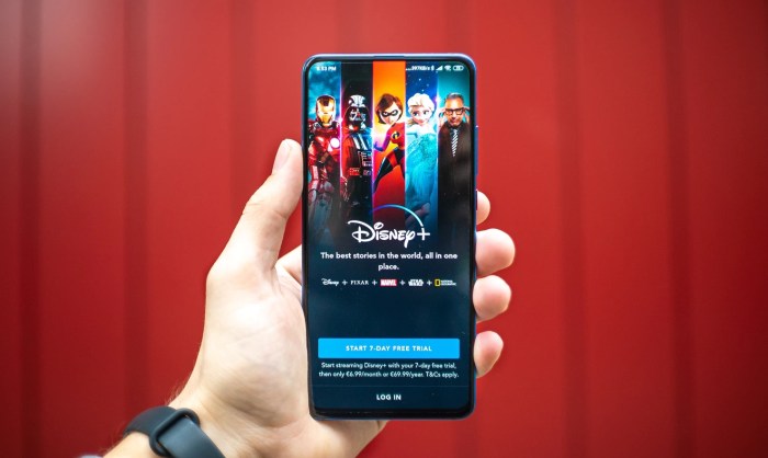 Una persona sostiene un teléfono con la aplicación de Disney Plus