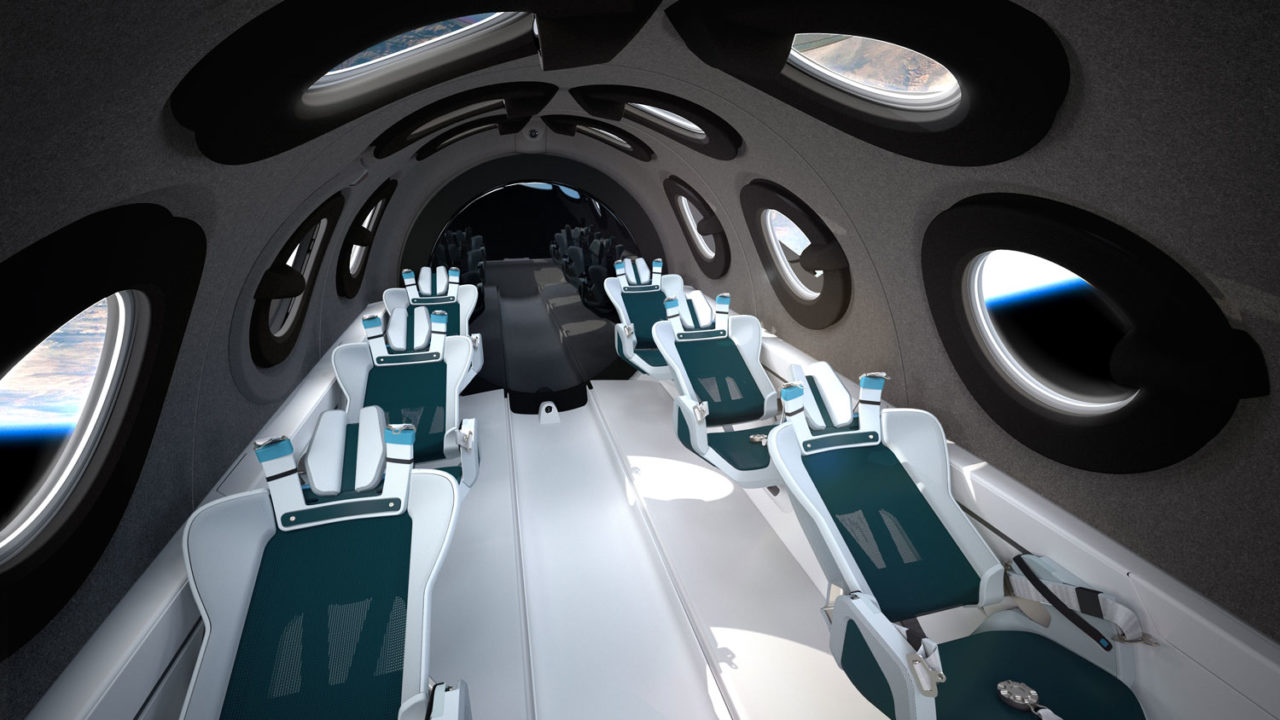 Vista interior de las cabinas de Virgin Galactic