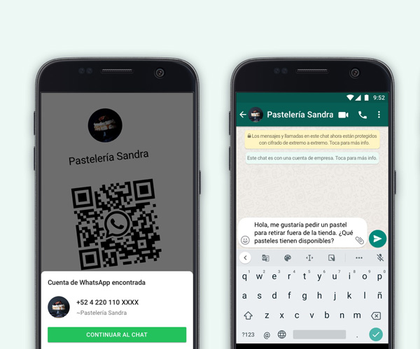 Interfaz de cómo escanear un código QR en WhatsApp Business
