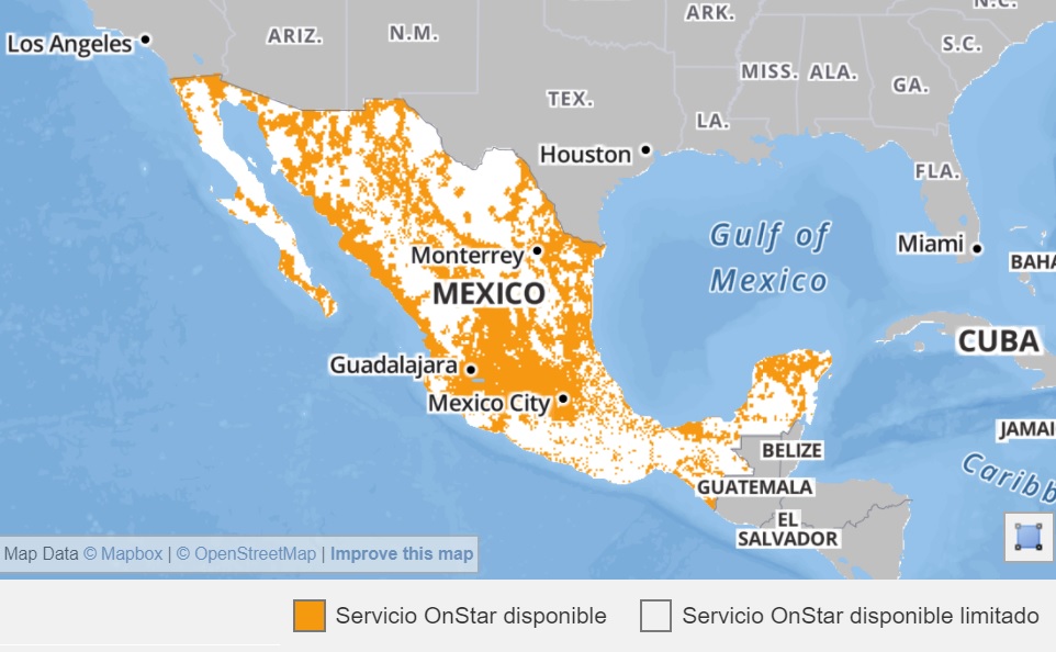 Mapas de EEUU, Canadá y México para verificar qué es OnStar