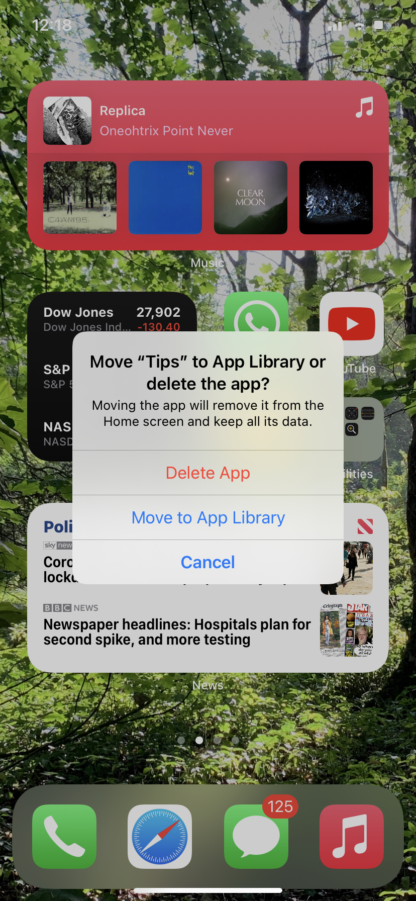 Menú para seleccionar destino de app al usar la Pantalla de inicio de iPhone para aprender a usar la app Library en iOS 14
