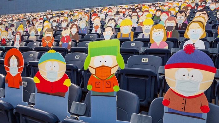 Estadio en Denver adornado con personajes de South Park.