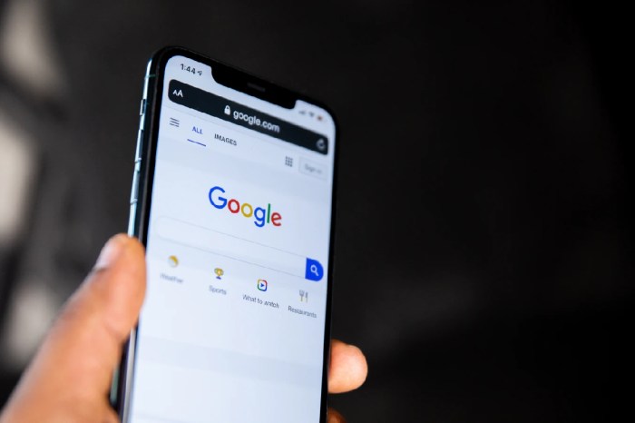 Una persona sostiene un teléfono con un buscador Google