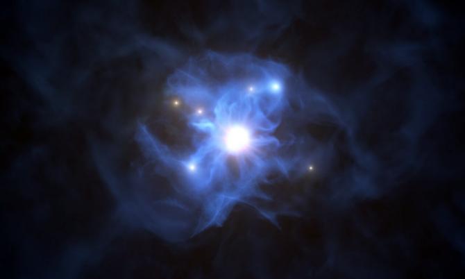 Imagen de seis galaxias alrededor de un agujero negro supermasivo.