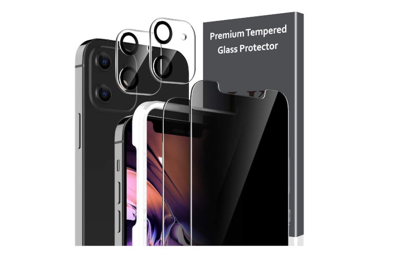 Paquete de 1 protector de pantalla de vidrio templado táctil 3D para iPhone  12 Pro Max (6.7 pulgadas) + 2 fundas de vidrio para lente de cámara