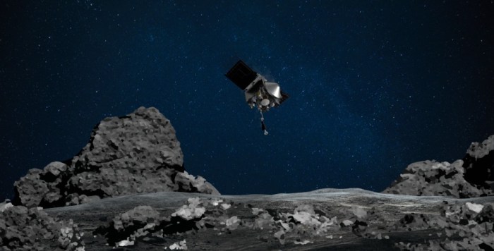 Recreación del descenso de OSIRIS-REx sobre el asteroide Bennu.