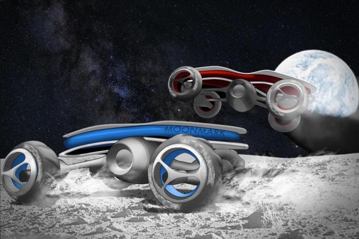 La imagen muestra dos de los prototipos de autos a control remoto que participarán en una carrera en la Luna en 2021.