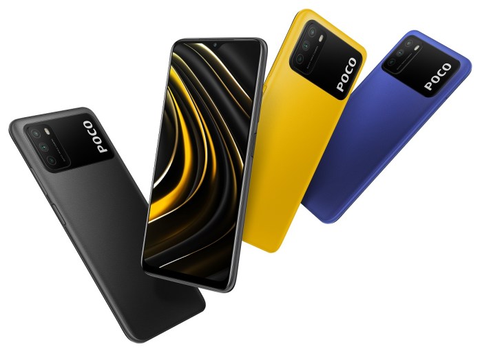 cuatro teléfonos Xiaomi POCO M3 de distintos colores