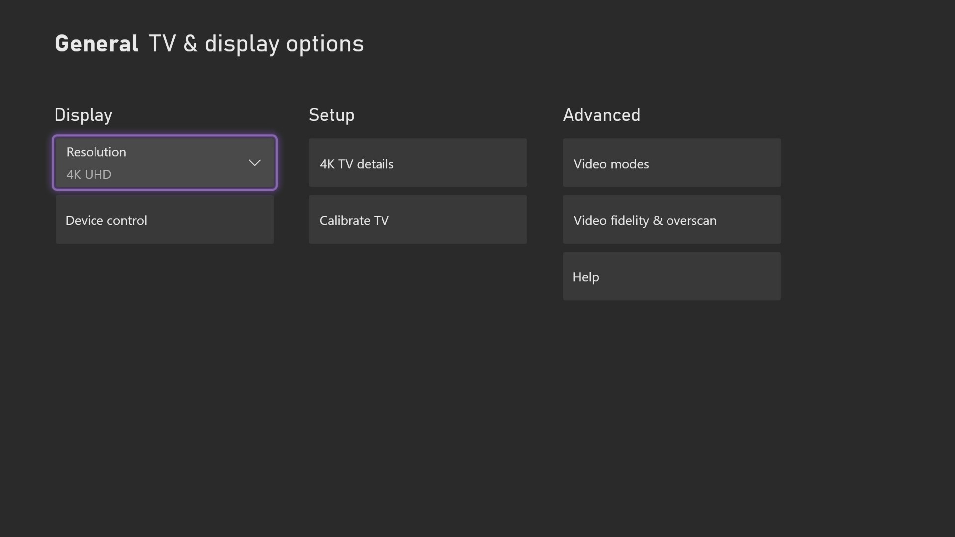 Pantalla de configuración Xbox Series X para configurar el video