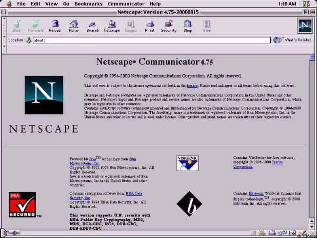 La imagen muestra cómo lucía Netscape Communicator originalmente.