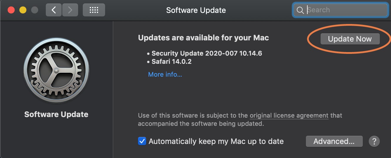 Pantalla de actualización de software para aprender a cómo actualizar la Mac