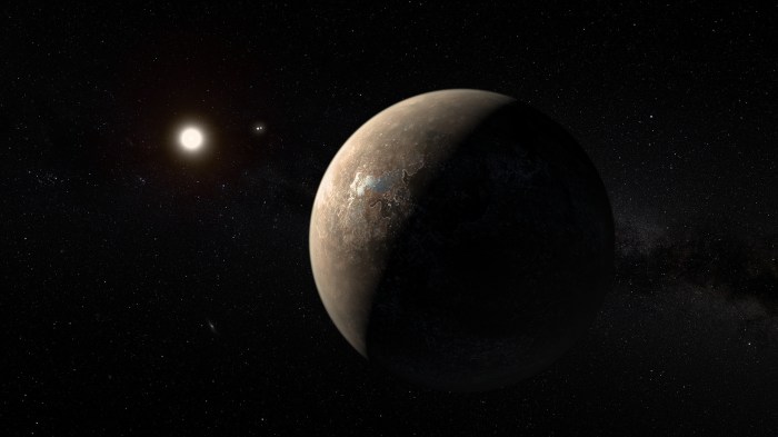 Una representación gráfica de Proxima B, un planeta de características similares a la Tierra