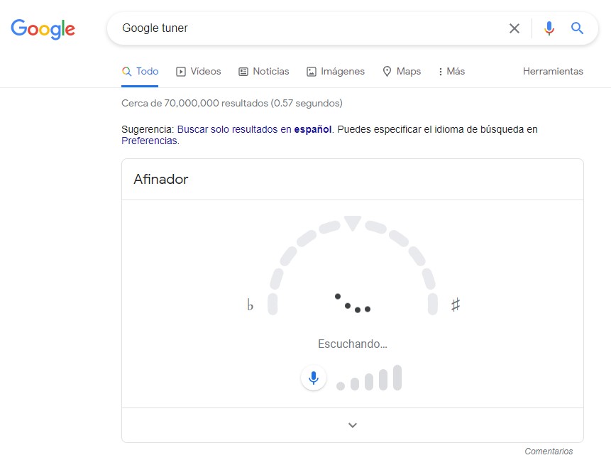 Afinador de guitarra en Google