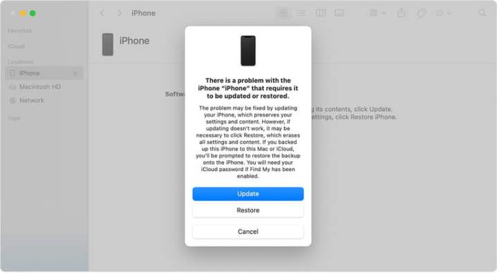 Pantalla de aviso de iPhone para actualizar tu iOS