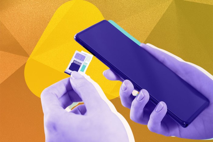 Una ilustración que muestra a una persona reemplazando un chip en un teléfono inteligente