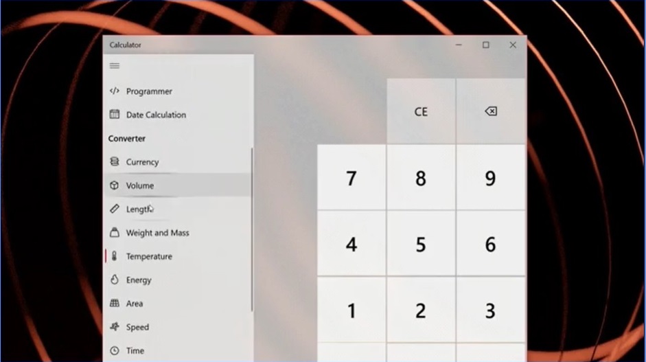 Pantalla de la calculadora en Windows 10 para hacer conversiones 2