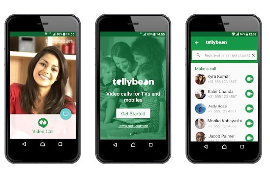 Tres pantallas de Tellybean en un celular