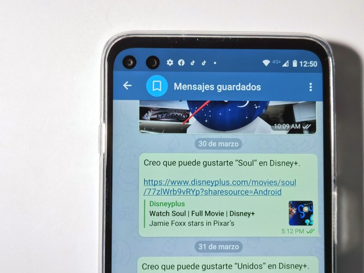 Mensajes guardados en Telegram