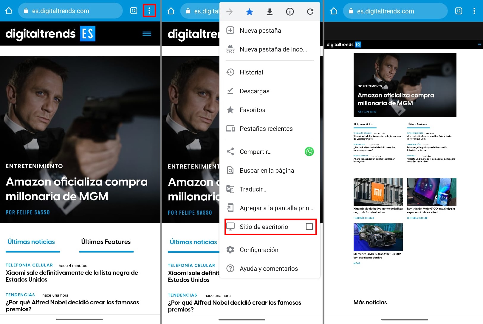 Activar vista de escritorio en Chrome