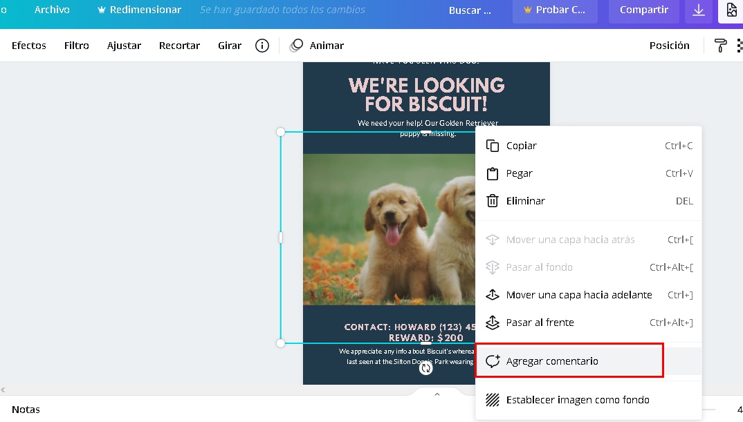 Agregar comentarios en Canva